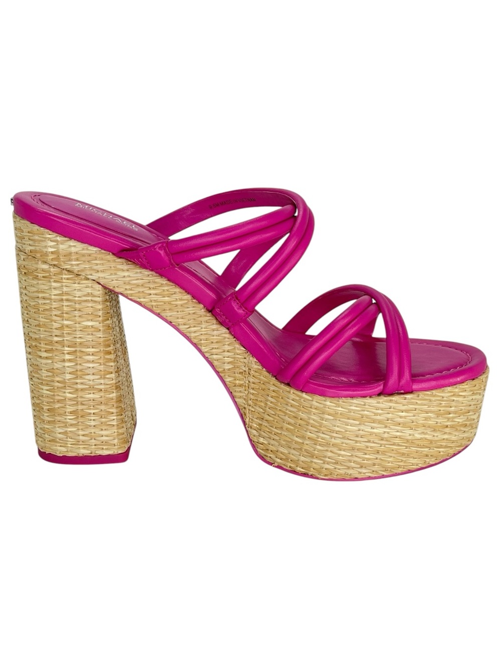 Michael Kors Corrine Pink Leather Raffia Womens Platform Sandals Size 7.5M - Picture 5 of 12